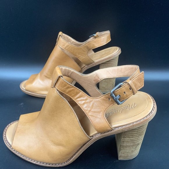 Madewell Sylvain Leather Peep Toe Heeled Mules Brown with Buckle Slingback Sz 10 - Picture 3 of 8